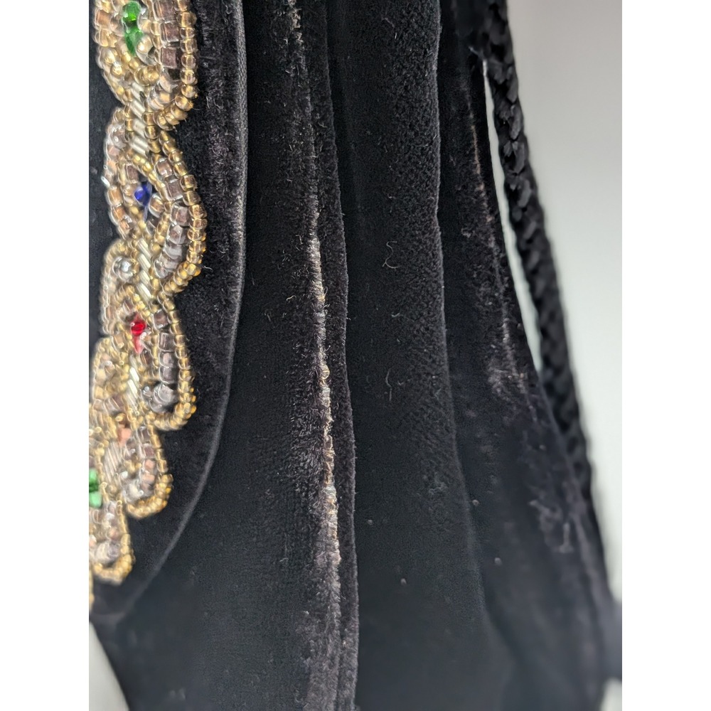 Vintage Style Black Velvet Beaded Crossbody Evening Bag Jeweled Gemstone Clutch - Picture 7 of 16